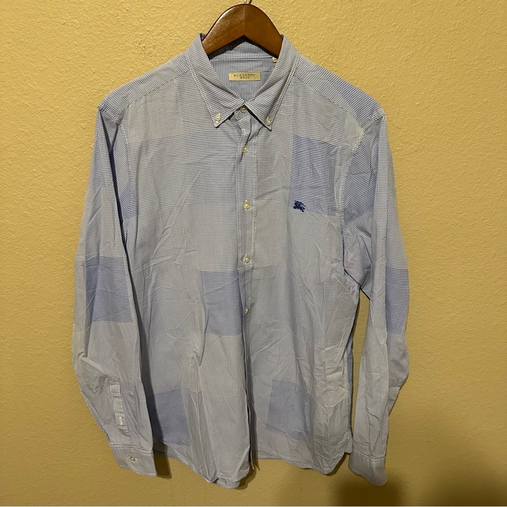 Burberry Brit Men’s Blue Patchwork Gingham Long Sleeve Button Down Shirt